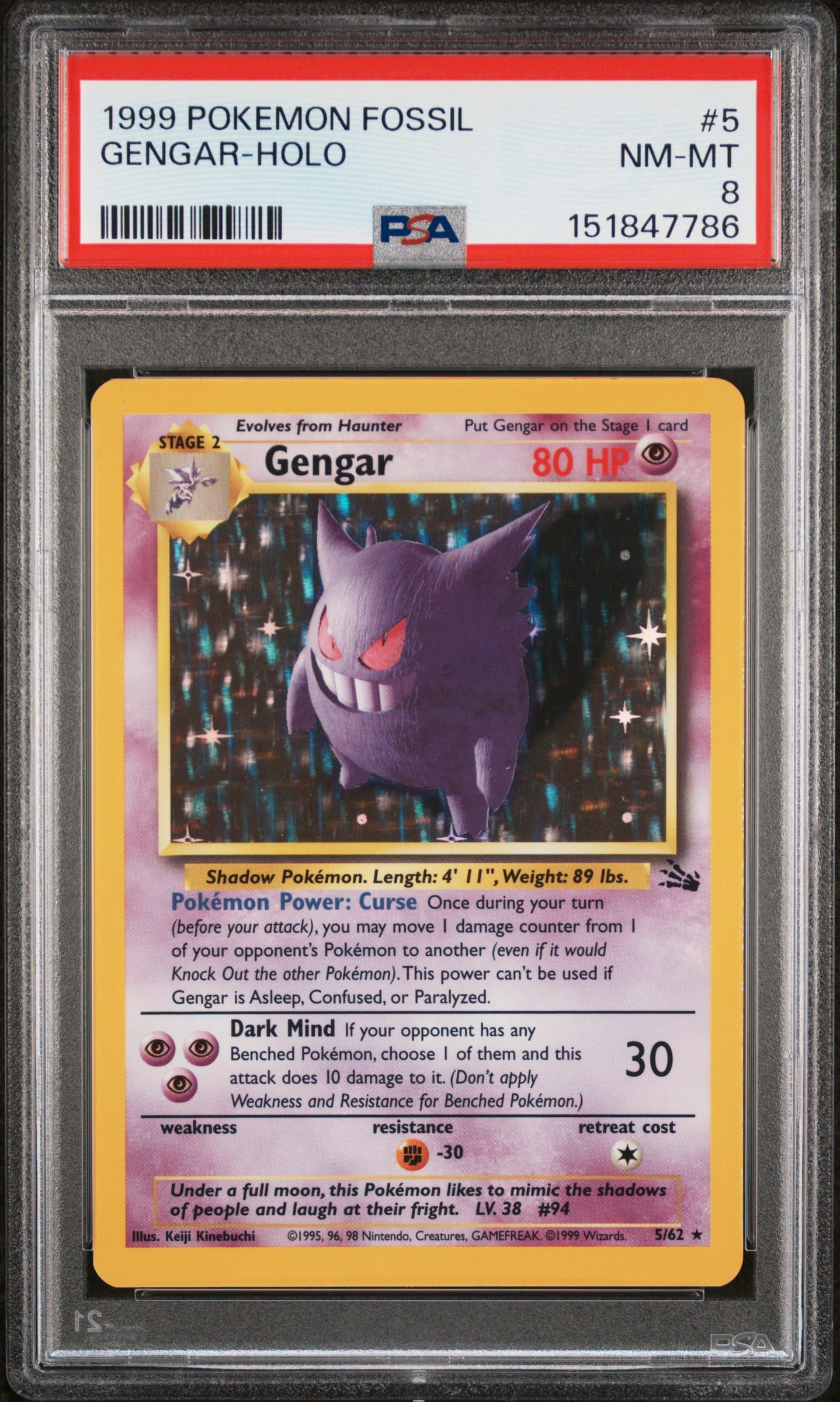 1999 #5 Gengar-Holo PSA 8 Fossil Pokemon