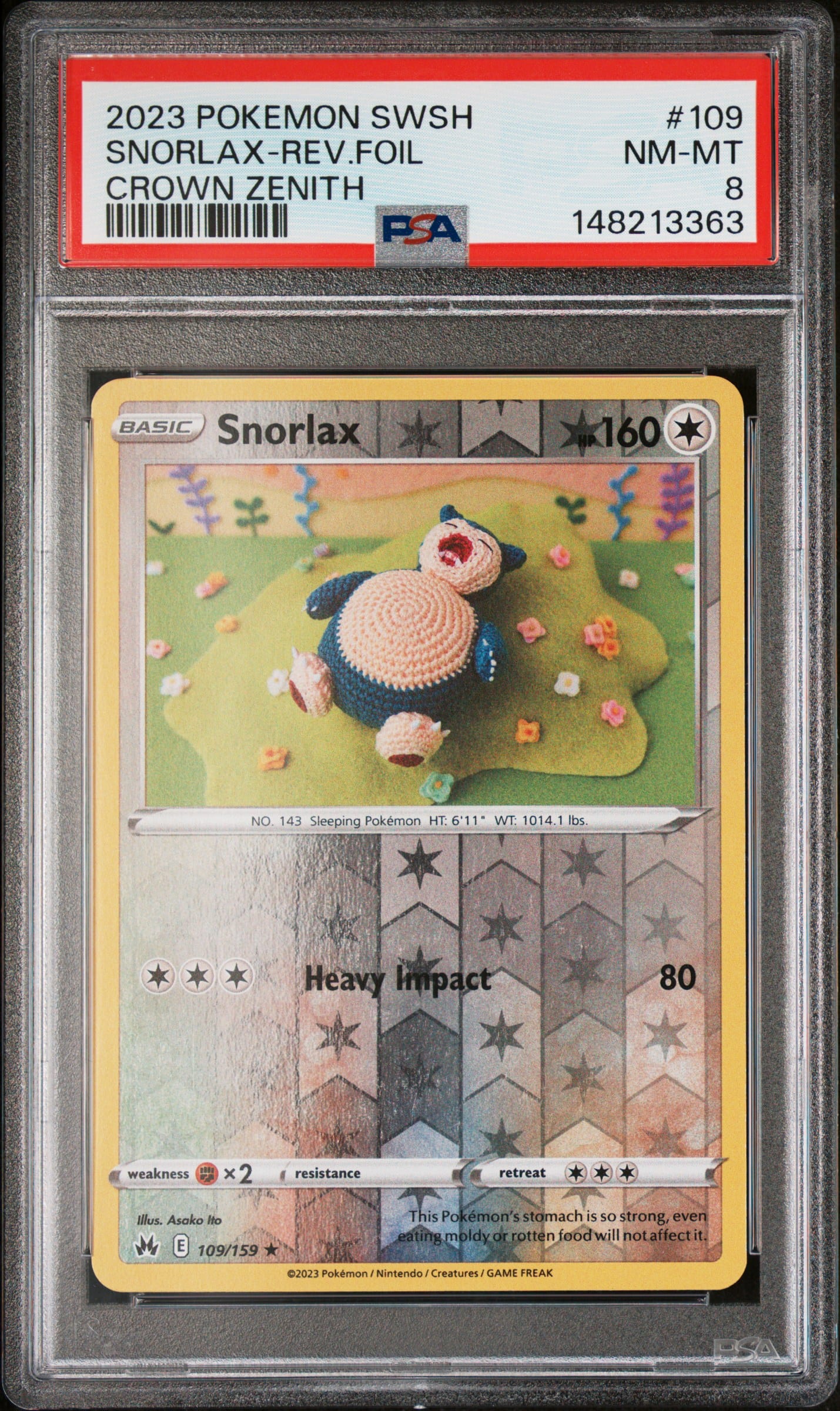 2023 #109 Snorlax-Reverse Foil PSA 8 Sword and Shield Crown Zenith Pokemon