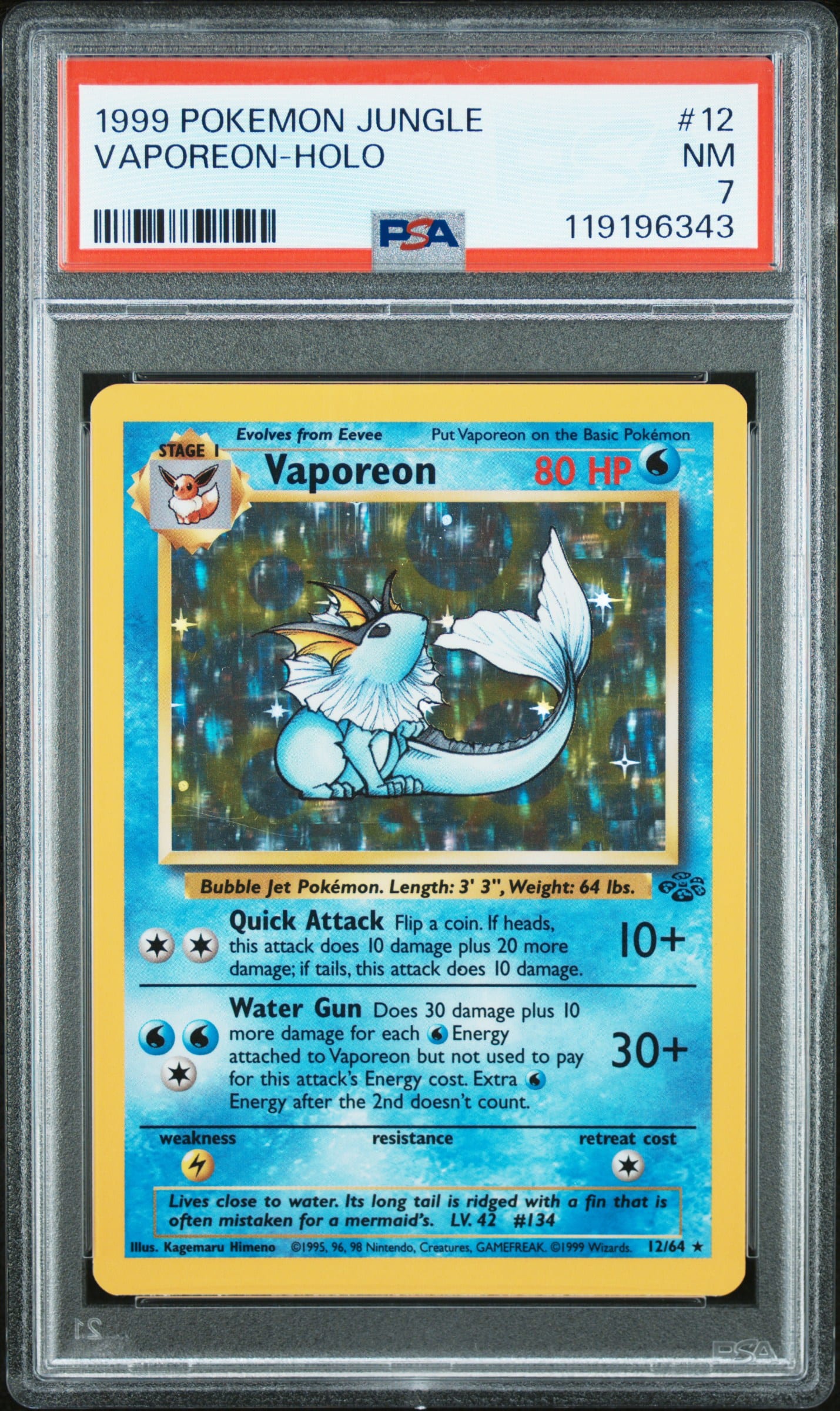 1999 #12 Vaporeon-Holo PSA 7 Jungle Pokemon