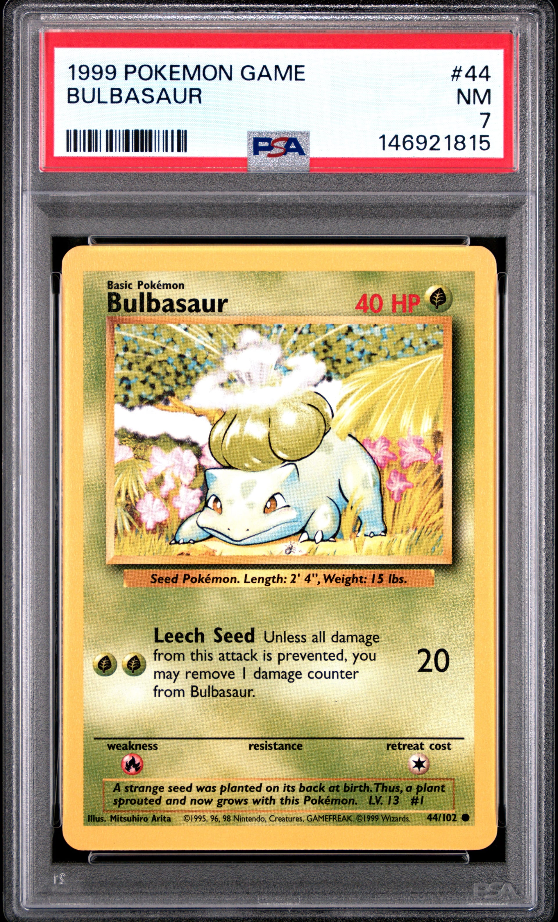 1999 #44 Bulbasaur PSA 7 Game Pokemon