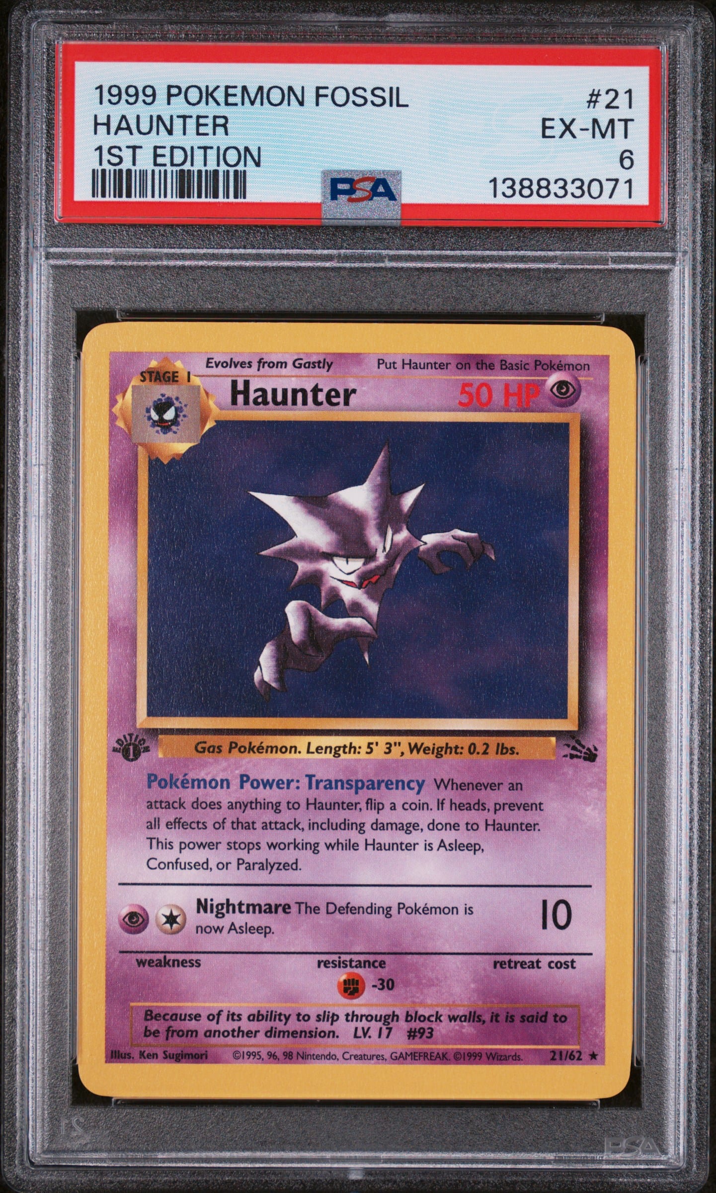 1999 #21 Haunter 1st Edition PSA 6 Fossil Pokemon